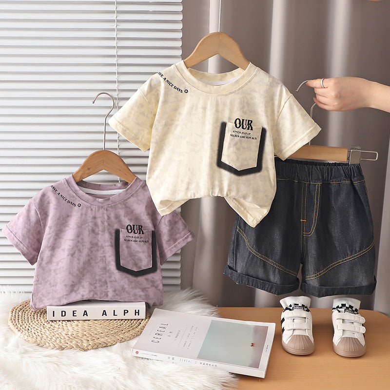 Summer baby children's clothing short sleeved two-piece set
