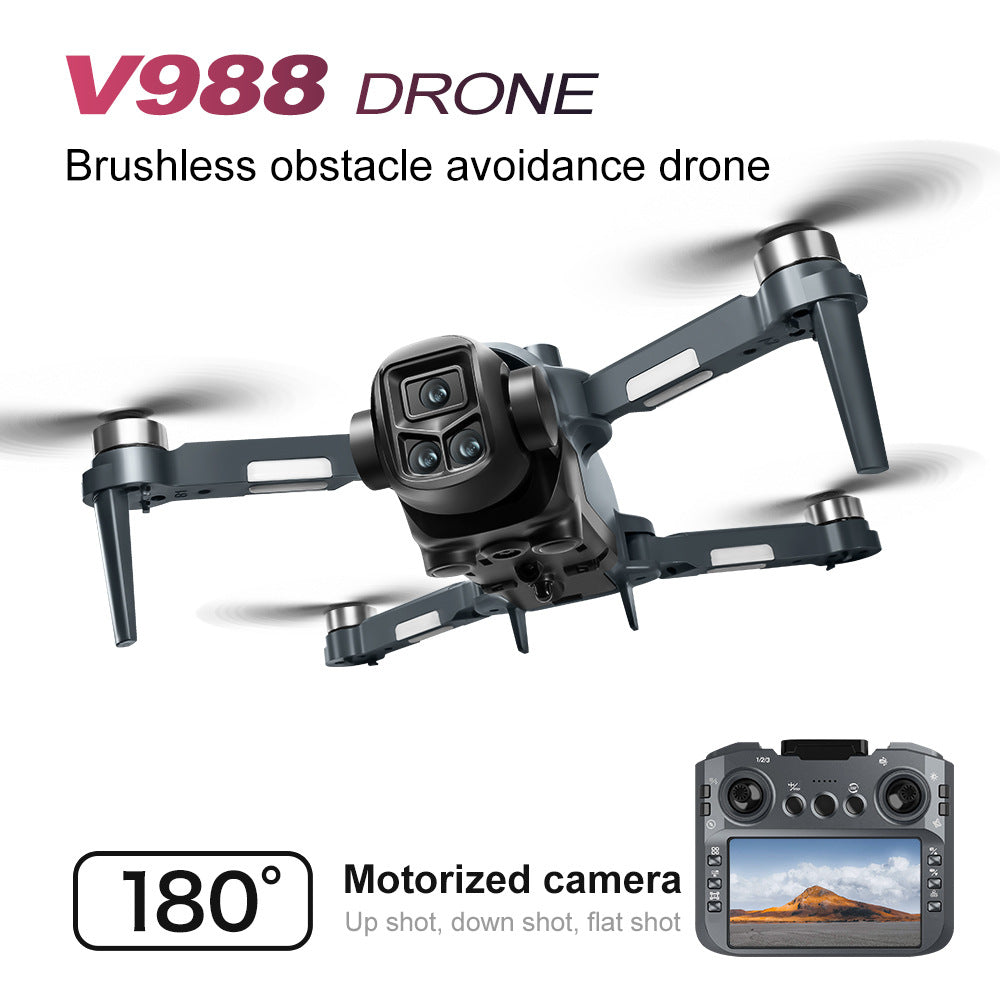 V988 Drone with Triple Cameras, Screen, Optical Flow Positioning, 8K HD Aerial Photography, Obstacle Avoidance Flying Device