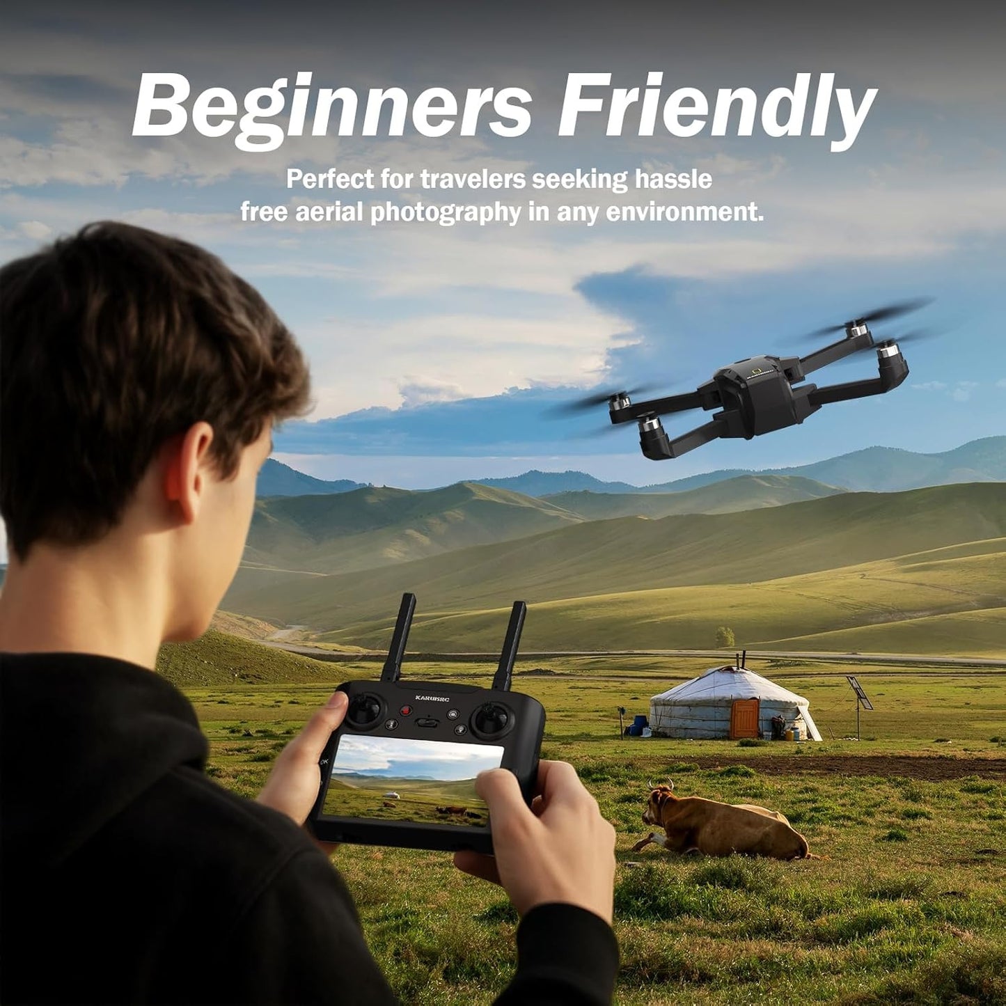 K600GPS Brushless Drones with EIS Camera for Adults Beginners Kids, Drone with 4.5'' Screen on Controller