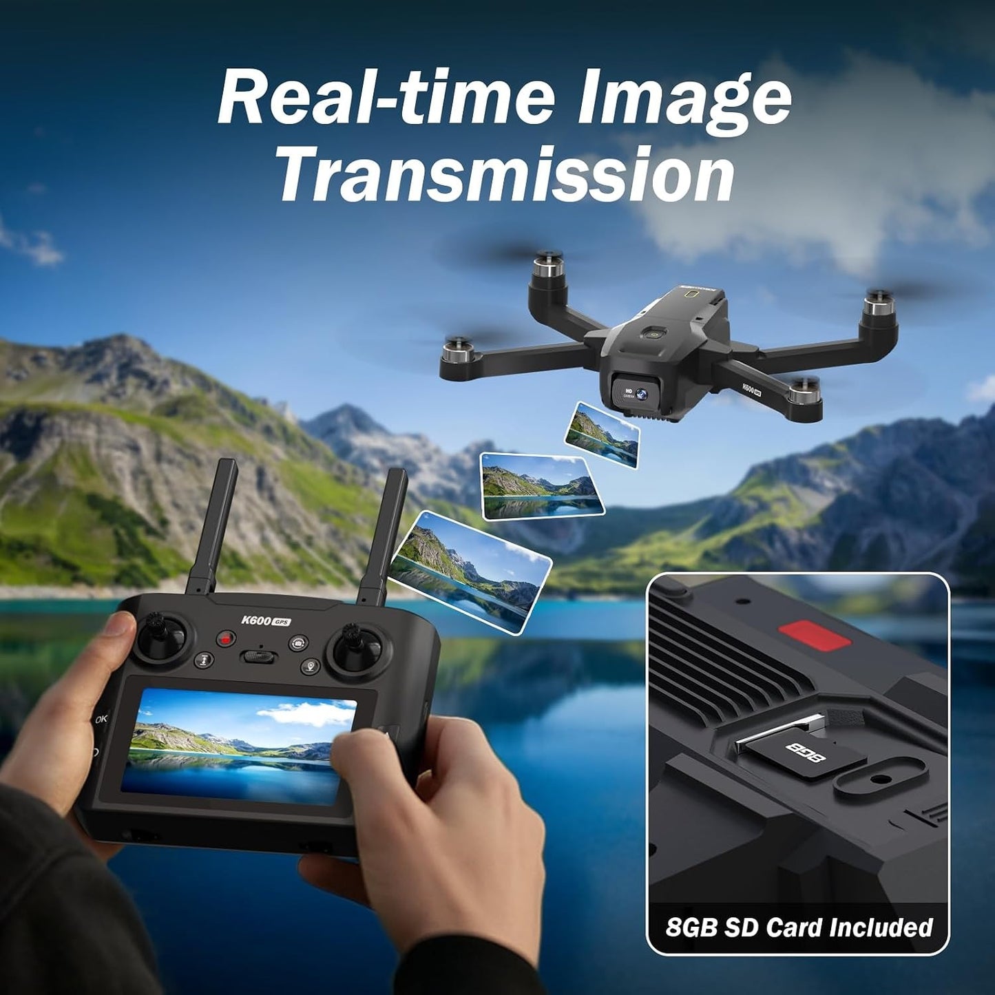 K600GPS Brushless Drones with EIS Camera for Adults Beginners Kids, Drone with 4.5'' Screen on Controller